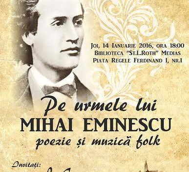 „Pe urmele lui Mihai Eminescu”, poezie și muzică folk la Biblioteca Municipală ,,Șt. L. Roth’’ Mediaș