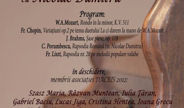 Mediaș: Recital de pian „Poveşti Vieneze”cu pianistul Nicolae Dumitru şi membrii Asociaţiei „Dacris 2012”