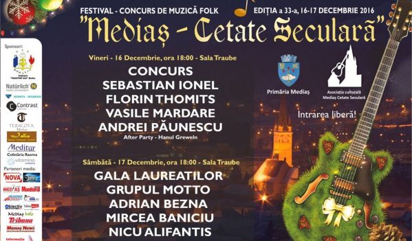 Festivalul-concurs de muzica folk „Mediaș-Cetate Seculara“ va avea loc în perioada 16-17 decembrie